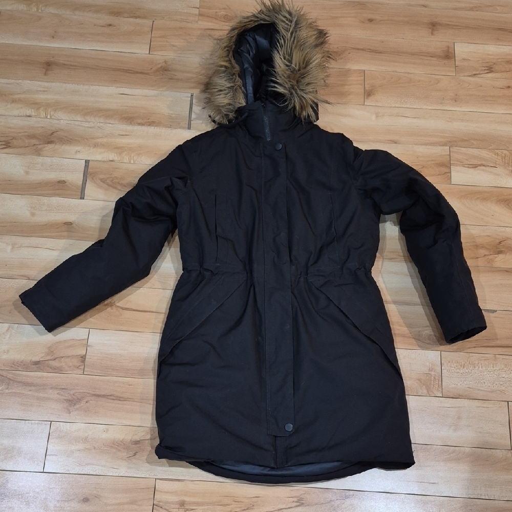 Helly Hansen Women's Size Medium Black Hooded Puffer Parka with Faux-Fur Trim